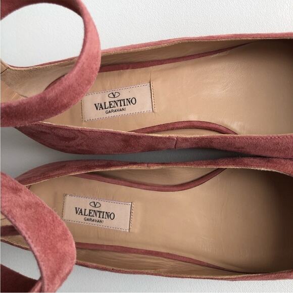 VALENTINO GARAVANI Suede Pink Lace Up Square Toe Zipper Back Ballet Flats EU37 - Picture 7 of 9